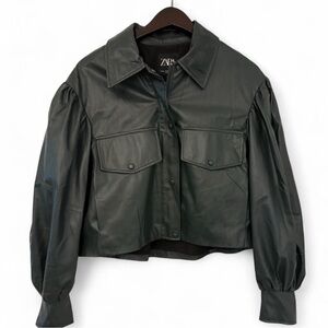 Zara Dark Green Faux Leather Jacket